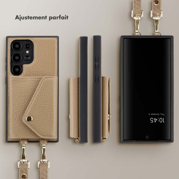 Selencia Coque de télephone Sera avec cordon et porte-cartes enveloppe Samsung Galaxy S24 Ultra - Taupe