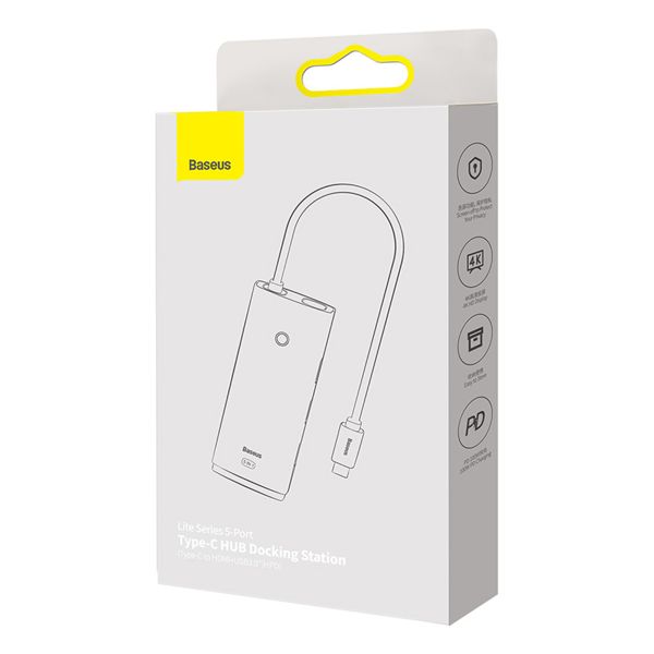 Baseus Lite Concentrateur USB-C 5-en-1 - 4K HD - Charge de 100 watts - Station d'accueil