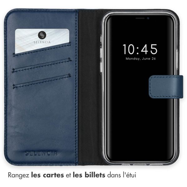 Selencia Étui portefeuille en cuir véritable Apple iPhone 12 (Pro) - Bleu
