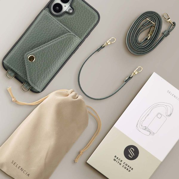 Selencia Coque de télephone Sera avec cordon et porte-cartes enveloppe Apple iPhone 16 - Sage Green