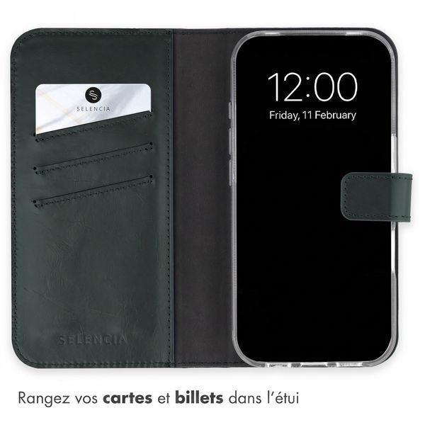 Selencia Étui portefeuille en cuir véritable Apple iPhone 18 Pro / 17 Pro - Vert