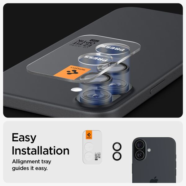 Spigen Optik Pro EZ Fit Lens Protector - Protection d'objectif de caméra (lot de 2) Apple iPhone 17 / 16 / 16 Plus - Black