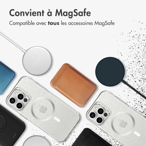 imoshion Coque arrière transparente Pailletée avec MagSafe Apple iPhone 16 Pro - Argent