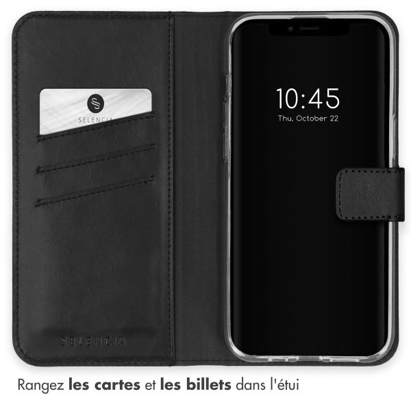 Selencia Étui portefeuille en cuir véritable Apple iPhone 15 Plus - Noir