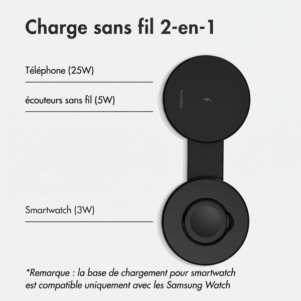 imoshion Chargeur de voyage sans fil 2-en-1 25 W - Smartphone / Écouteurs / Samsung Watch - Qi2.2 - Noir