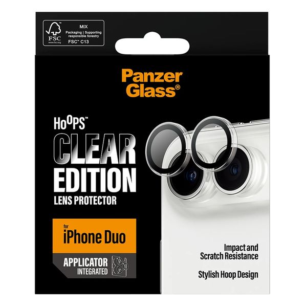 PanzerGlass Hoops Optic Rings Protection caméra Apple iPhone Duo - Clear
