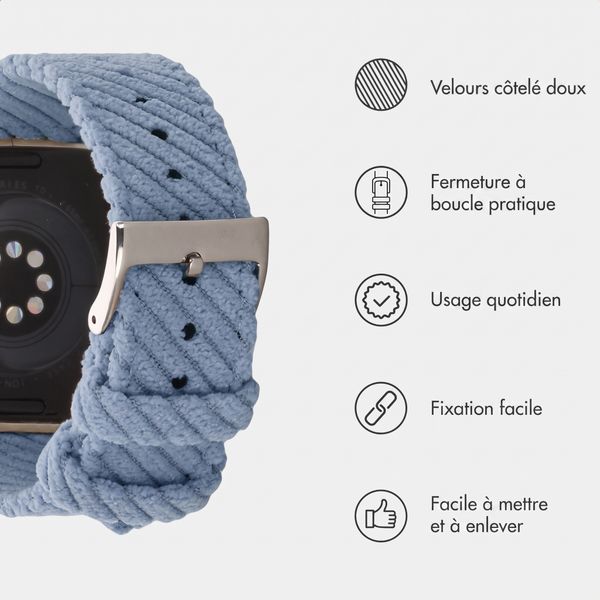 imoshion Bracelet en velours côtelé Apple Watch | 44/45/46/49 mm - Bleu clair