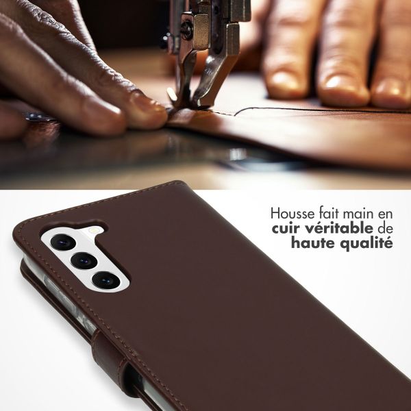 Selencia Étui portefeuille en cuir véritable Samsung Galaxy S23 Plus - Marron