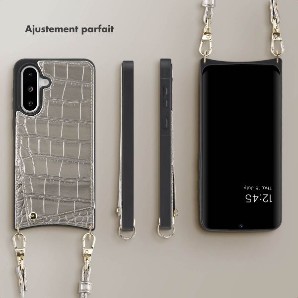 Selencia Coque de télephone Nova Croco avec cordon et porte-cartes Samsung Galaxy A36 / A56 - Argent