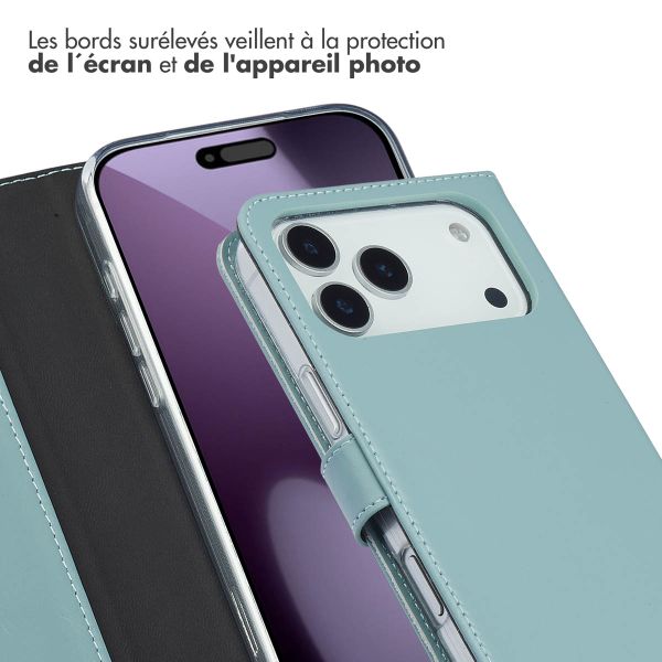 Selencia Étui portefeuille en cuir véritable Apple iPhone 17 Pro Max - Air Blue