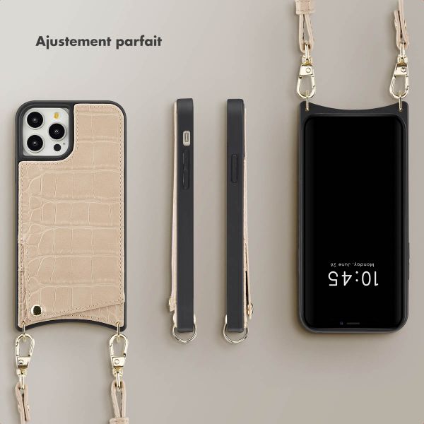 Selencia Coque de télephone Nova Croco avec cordon et porte-cartes Apple iPhone 12 (Pro) - Beige