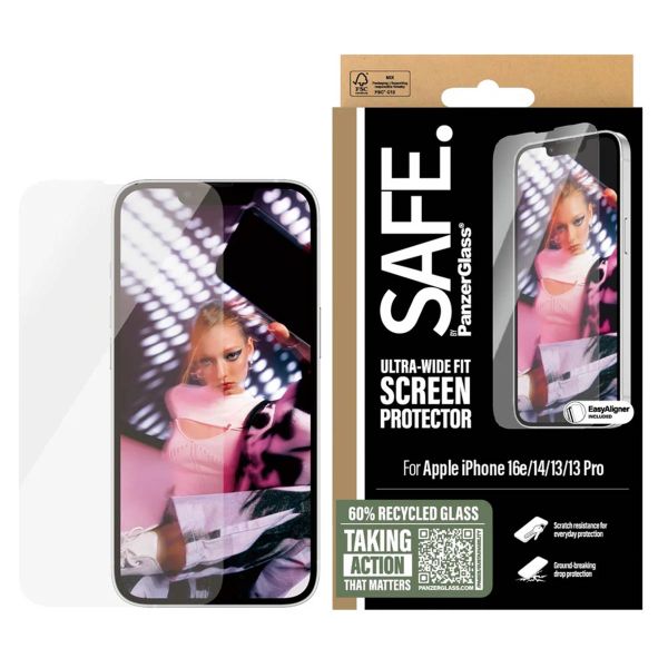 SAFE by PanzerGlass Protection d'écran Ultra-Wide Fit avec applicateur Apple iPhone 17e / 16e / 14 / 13 / 13 Pro