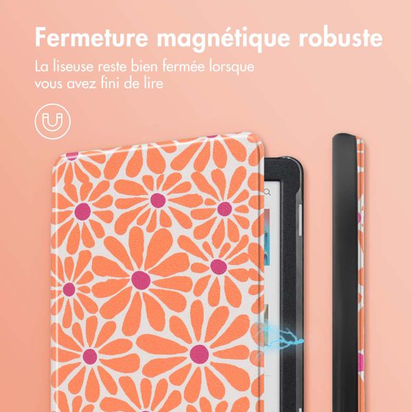 imoshion Design Slim Hard Case Sleepcover Kobo Clara Colour / BW - Orange Flowers Connect