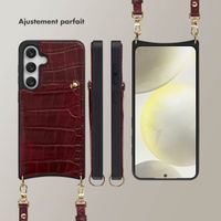 Selencia Coque de télephone Nova Croco avec cordon et porte-cartes Samsung Galaxy S25 / S24 - Burgundy