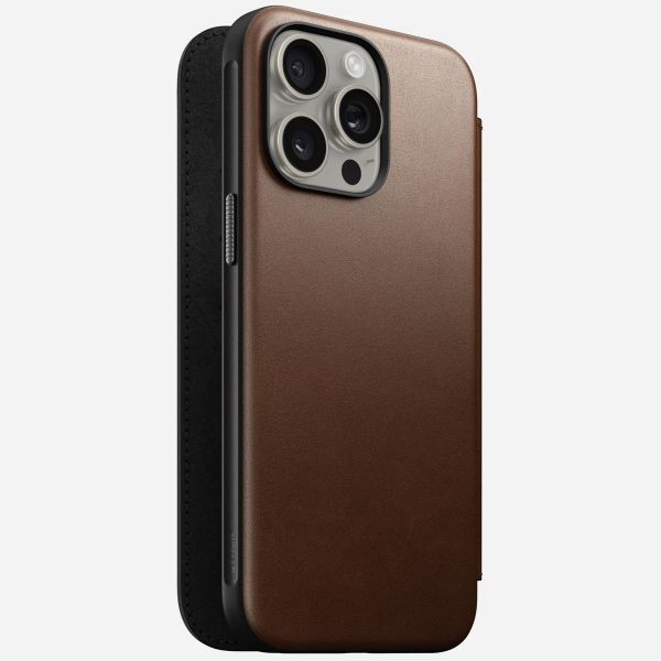Nomad Étui de télephone portefeuille Modern Leather Folio Apple iPhone 15 Pro Max - Marron