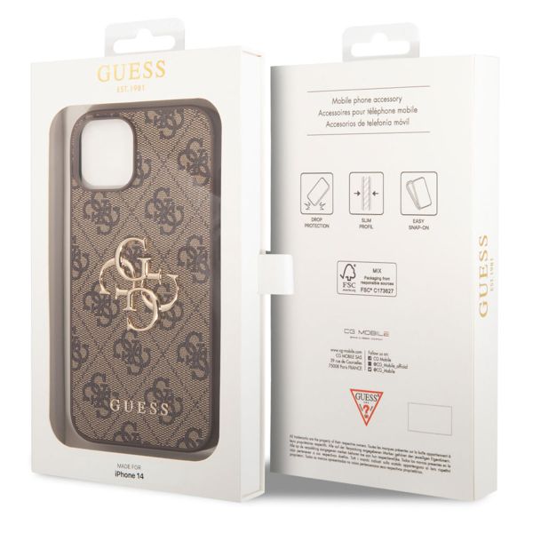 Guess Coque 4G Metal Logo Backcover Apple iPhone 14 - Marron