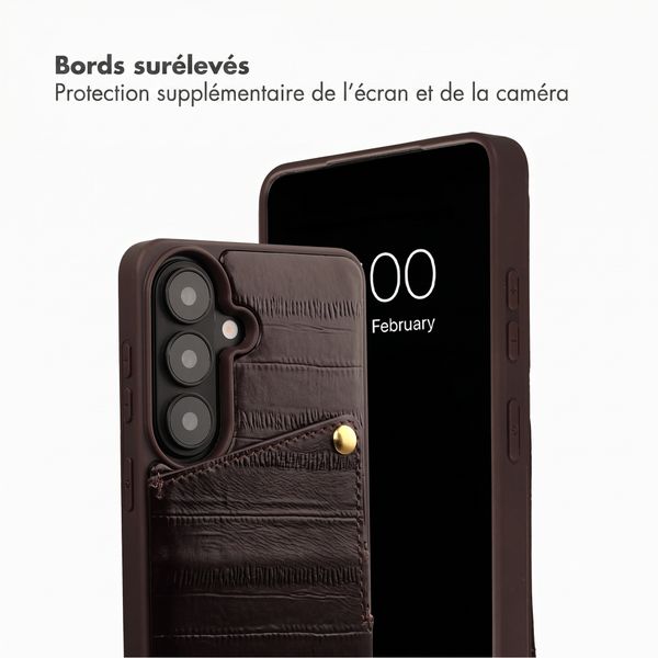 Selencia Nova coque arrière en cuir véritable avec porte-cartes Samsung Galaxy S26 - Dark Chocolate