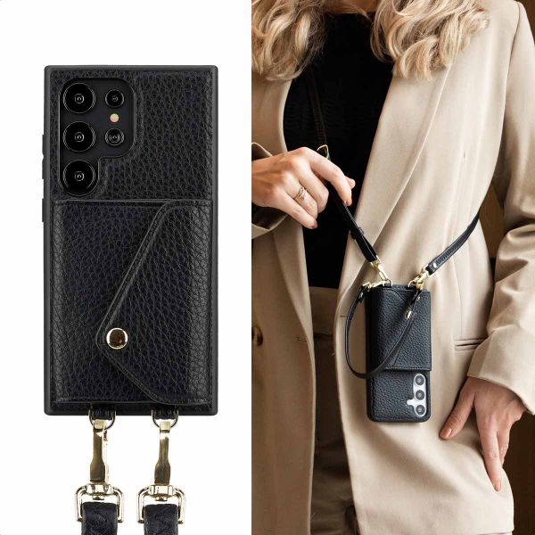 Selencia Coque de télephone Sera avec cordon et porte-cartes enveloppe Samsung Galaxy S24 Ultra - Noir