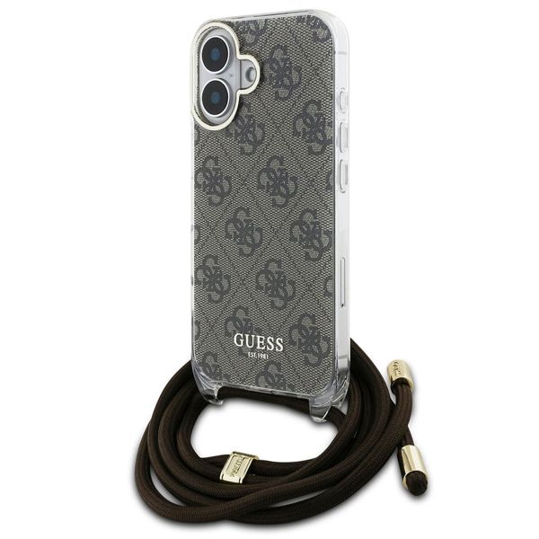 Guess Coque arrière avec cordon 4G Print Apple iPhone 16 - Marron