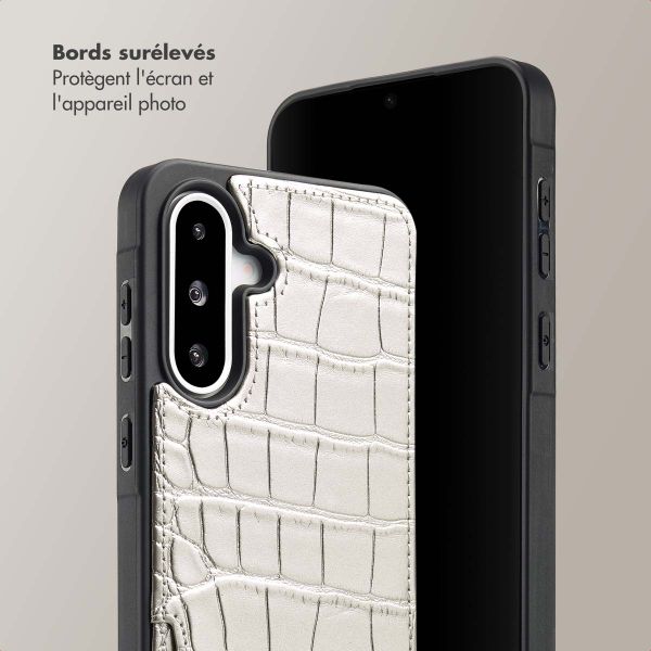 Selencia Coque de télephone Nova Croco avec cordon et porte-cartes Samsung Galaxy A36 / A56 - Argent