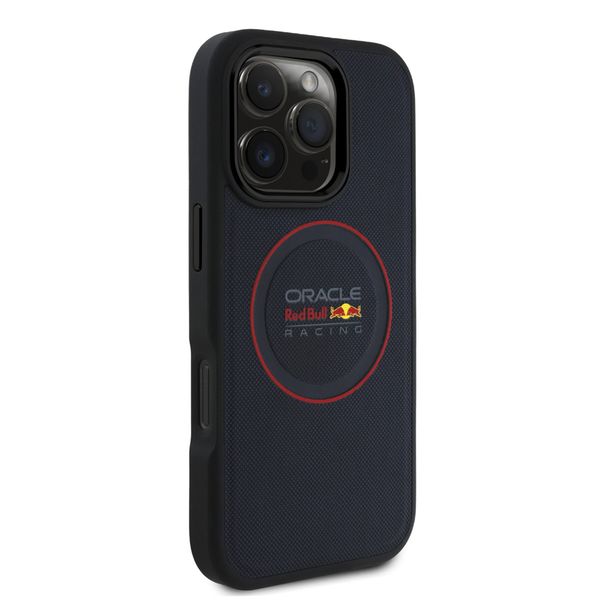 Red Bull Racing Coque en cuir PU maillé MagSafe Apple iPhone 16 Pro - Navy