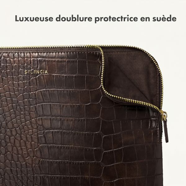 Selencia Pochette ordinateur Croco 14 pouces - Choco Brown