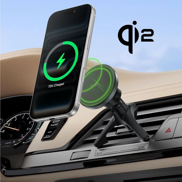Belkin Support Téléphone Magnétique Qi2 - Chargeur Voiture avec Adaptateur 27W - Tableau de bord / Grille de ventilation