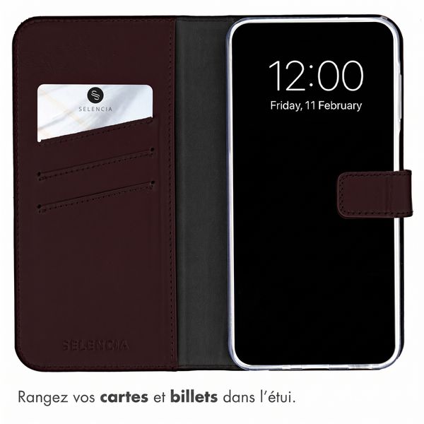 Selencia Étui portefeuille en cuir véritable Samsung Galaxy A27 (5G) - Marron foncé