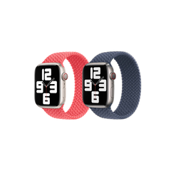 Apple 2 Pack Bracelet Solo tressé Apple Watch | 44/45/46/49 mm - Taille 4 - Guave/ Storm Blue
