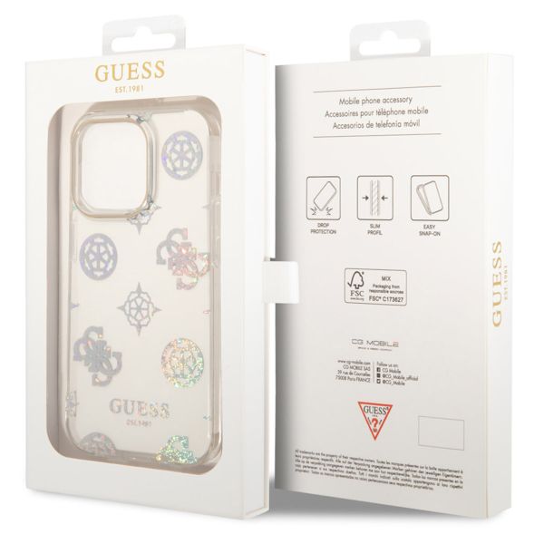 Guess Coque Peony Glitter Apple iPhone 14 Pro - Blanc