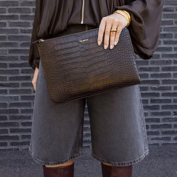 Selencia Pochette ordinateur Croco 13 pouces - Choco Brown