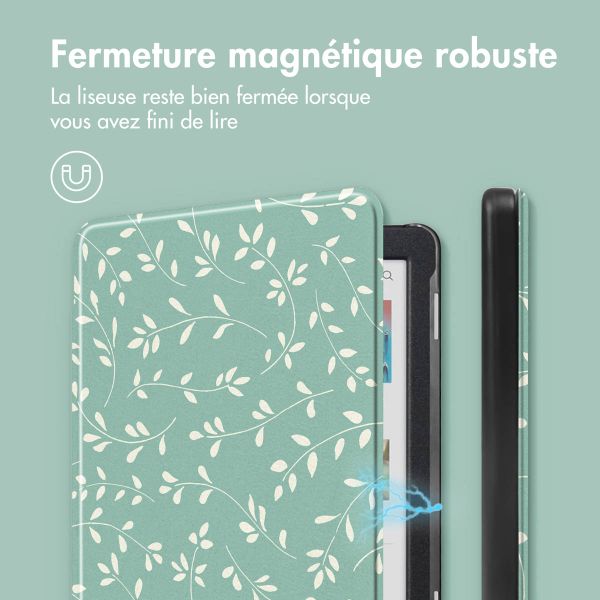 imoshion Design Slim Hard Case Sleepcover Kobo Clara Colour / BW - Smoke Green Flowers