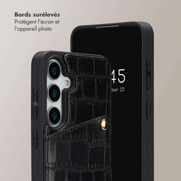 Selencia Coque de télephone Nova Croco avec cordon et porte-cartes Samsung Galaxy S25 / S24 - Noir