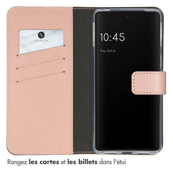 Selencia Étui portefeuille en cuir véritable Google Pixel 7 Pro - Rose
