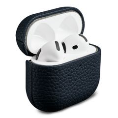 Accezz Coque en cuir véritable  Apple Airpods 4 - Bleu foncé