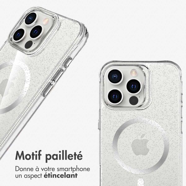 imoshion Coque arrière transparente Pailletée avec MagSafe Apple iPhone 16 Pro - Argent