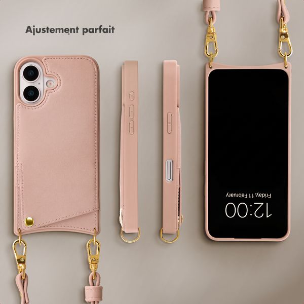 Selencia Coque de télephone Nova avec cordon et porte-cartes Apple iPhone 16 - Dusty Rose