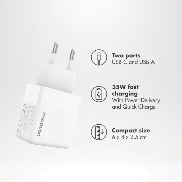 imoshion Adapteur secteur - Chargeur - USB-C + USB-A - Power Delivery et Quick Charge - 35W - Blanc