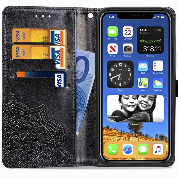 Etui de télephone portefeuille Mandala Apple iPhone 12 (Pro) - Noir