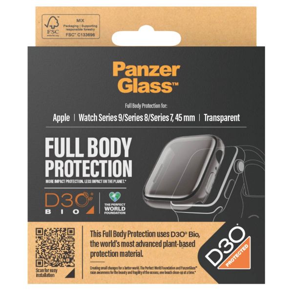 PanzerGlass Coque intégrale D3O® Bio Apple Watch 7 / 8 / 9 - 45 mm - Transparent