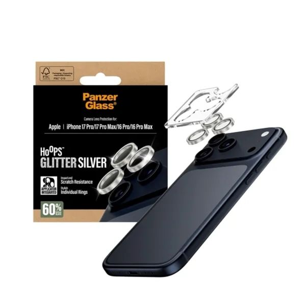 PanzerGlass Protection Caméra Hoops Optic Rings Apple iPhone 17 Pro / 17 Pro Max - Argent Pailleté