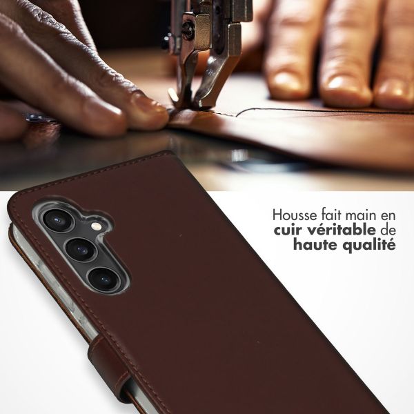 Selencia Étui portefeuille en cuir véritable Samsung Galaxy S23 FE - Marron
