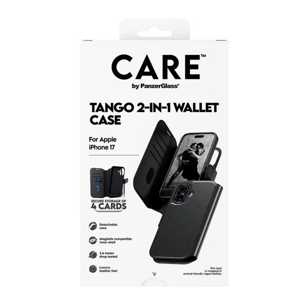 CARE by PanzerGlass Étui de télephone portefeuille Tango 2 en 1 avec MagSafe Apple iPhone 17 - Black
