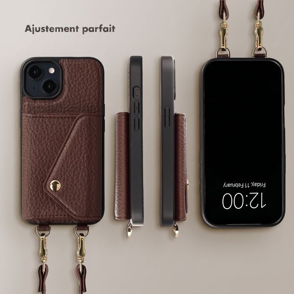 Selencia Coque de télephone Sera avec cordon et porte-cartes enveloppe Apple iPhone 14 / 13 - Chocolate Brown
