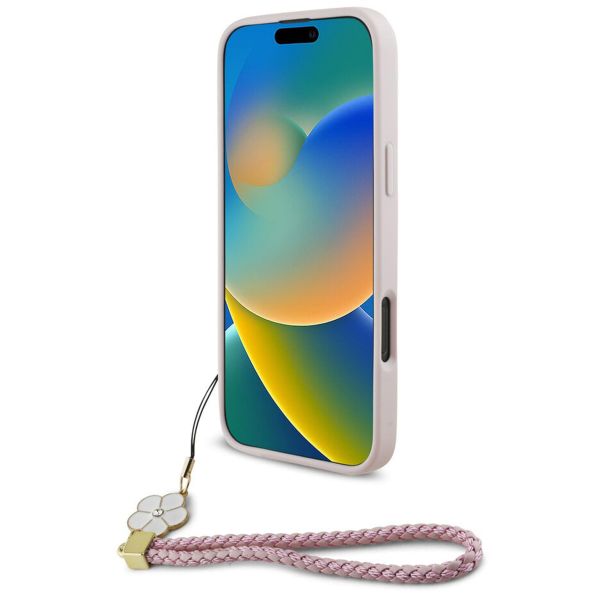 Guess Coque Grained MagSafe avec Flower Charm Strap Apple iPhone 16 Pro - Rose