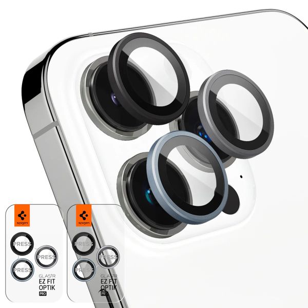 Spigen Optik Pro EZ Fit Lens Protector - Protection d'objectif de caméra (lot de 2) Apple iPhone 16 Pro (Max) / 15 Pro (Max) - Zero One