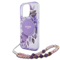 Guess MagSafe IML Flowers Case avec beads strap Apple iPhone 15 Pro - Purple