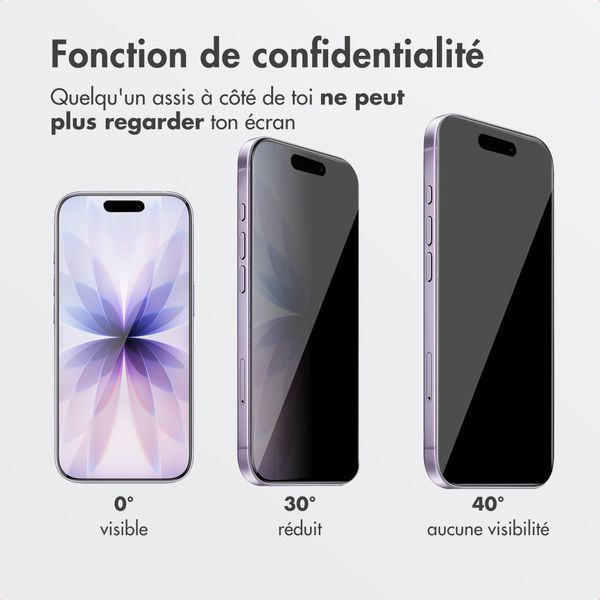 Accezz Protection d'écran en verre trempé avec filtre de confidentialité + Applicateur Apple iPhone 17