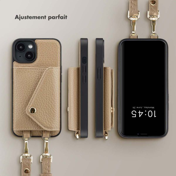 Selencia Coque de télephone Sera avec cordon et porte-cartes enveloppe Apple iPhone 14 - Taupe