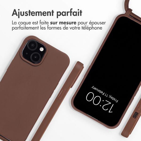 imoshion Coque en silicone avec cordon Apple iPhone 15 - Marron